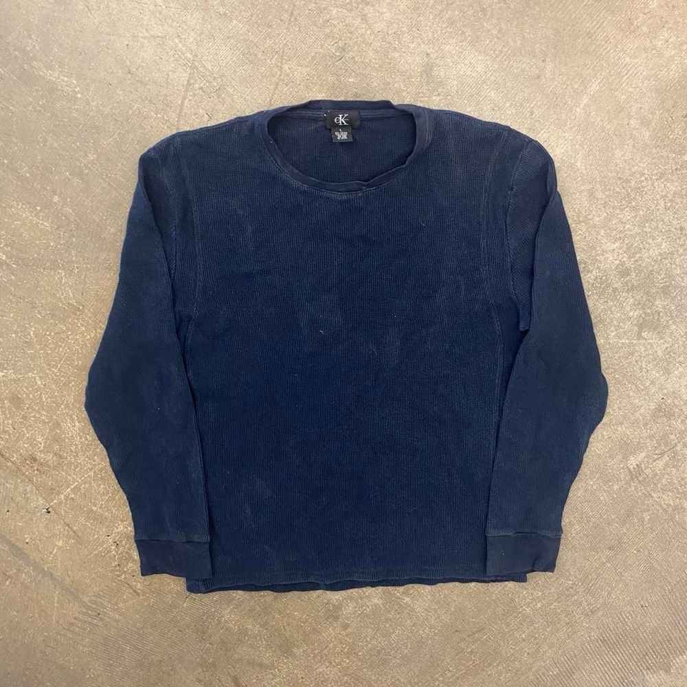 Vintage Calvin Klein Thermal Navy Blue Essential Blank Longsleeve Size Large